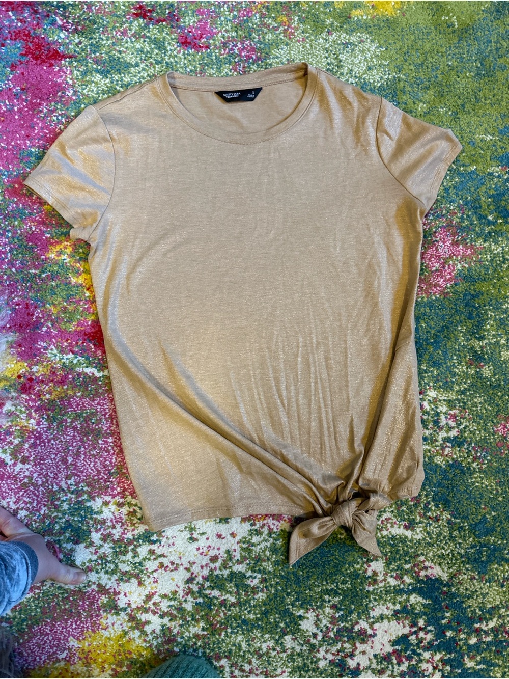 Express Metallic Gold Short Sleeve Tie-Hem Tee
